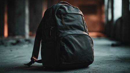 Urban Exploration: Lost Backpack in Abandoned Building, Dark Grayscale Tonesの素材