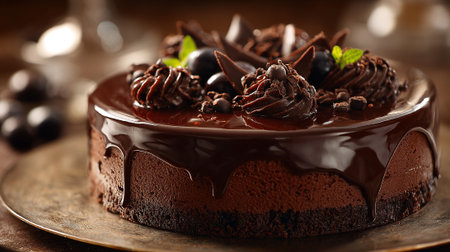 Decadent Chocolate Cake with Rich Ganache Drip and Chocolate Toppingsの素材