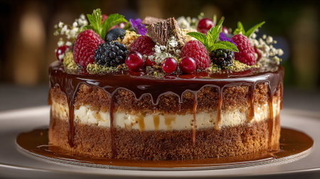 Decadent Chocolate Cake with Fresh Berries and Dripping Ganacheの素材