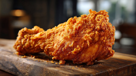 Tempting crispy fried chicken on rustic wooden board for delicious cuisineの素材
