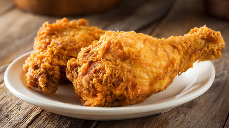 Crispy Southern Fried Chicken Delights Ready to Enjoy On a Vintage Tableの素材