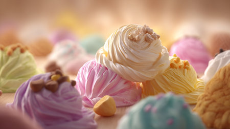 Dreamy pastel frosting landscape with soft textures and a dessert themeの素材
