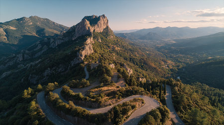 Dramatic hairpin turns winding through the mountains near Roquebrune-sur-Argens, Provence-Alpes-Cï¿½ï¿½te d'Azur.の素材
