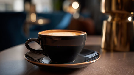 Luxurious Coffee Break: Exquisite Latte Art in an Elegant Settingの素材