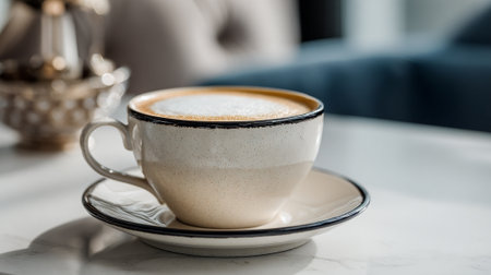 Elegant cappuccino on marble surface with delicate white foam on topの素材