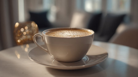 A Cozy Cup: Latte Art and Soft Light in Elegant Settingの素材