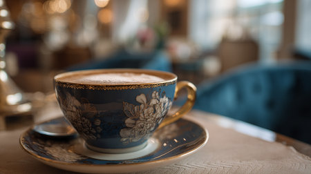Elegant Floral Cup of Cappuccino: A Moment of Luxurious Relaxationの素材