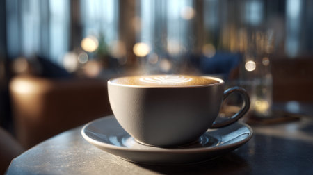 Steaming Cappuccino Art: A Moment of Warmth and Relaxation Indoorsの素材