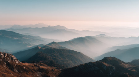 Misty Mountain Landscape with Gradient Sky in the Italian Alpsの素材