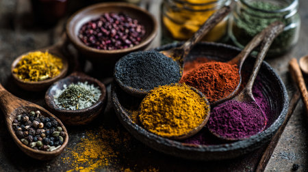 Vibrant Spices: An Array of Colorful Seasonings and Culinary Delightsの素材