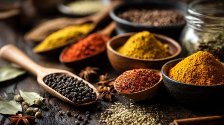 Aromatic Spice Assortment: Vibrant and Natural Ingredients for Culinary Delightsの素材