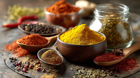 Aromatic Spices and Herbs: Culinary Delights in Bowls and Spoonsの素材