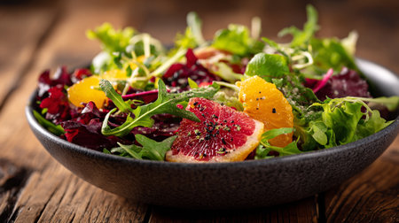 Colorful and fresh Citrus Salad with Blood Orange on Rustic Wooden Surfaceの素材