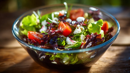 Vibrant Summer Salad with Fresh Tomatoes, Greens, and Feta Cheeseの素材