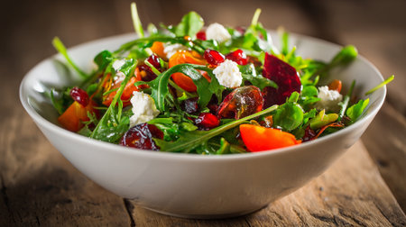 Fresh Arugula Salad Bowl with Beets, Tomatoes, Goat Cheese and Pomegranateの素材
