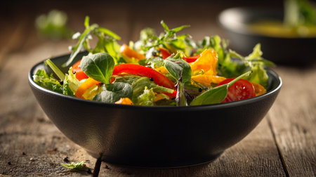Fresh Salad Bowl on Rustic Wood: A Vibrant and Healthy Mealの素材