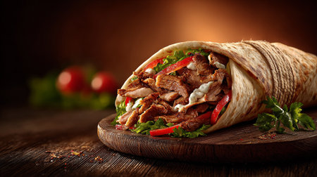 Doner kebab - grilled meat and vegetables in tortillaの素材