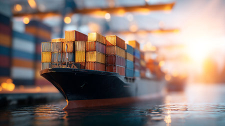 Container Ship Carrying Cargo at Sea, a Symbol of Global Tradeの素材