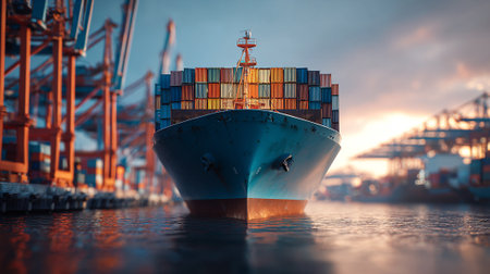 Majestic Container Ship at Port Ready for Global Commerce and Transportationの素材