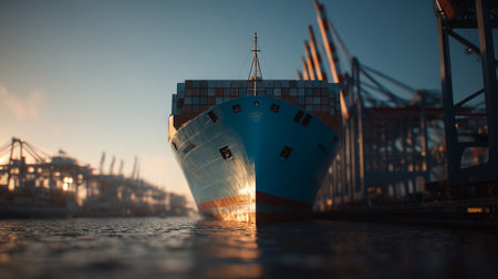 Cargo Ship Arrival: Large Container Vessel Docking at a Busy Portの素材
