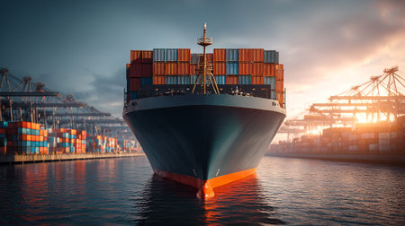 Massive Container Ship at Port Ready for Global Logistics Transportの素材