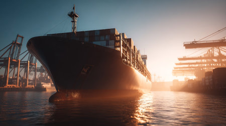 Impressive cargo ship ready for global shipping and trade operationsの素材
