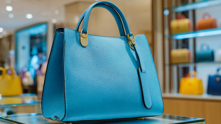 Luxurious Turquoise Leather Handbag Displayed in a Boutique Setting, Ready to Purchaseの素材