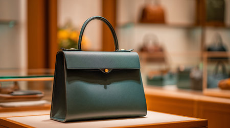 Elegant Green Handbag on Display: A Luxurious and Fashionable Accessoryの素材