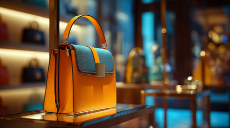 Elegant Designer Handbag Displayed in Boutique Setting with Sophisticated Lightingの素材