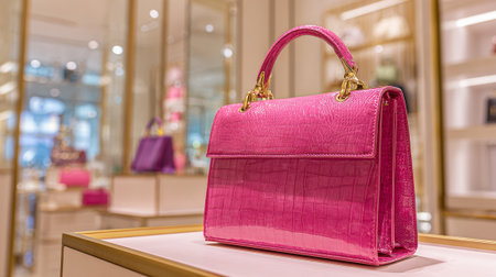 Luxurious Pink Handbag Displayed in Upscale Boutique Setting, Ready to Attract Customersの素材