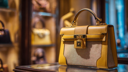 Stylish Tan Leather Handbag with Gold Hardware on Display in Boutiqueの素材