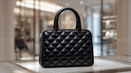 Exquisite black leather handbag: A timeless fashion statement, elegant and refined.の素材