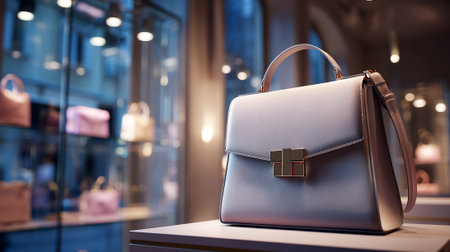 Elegant handbag display in luxury boutique, showcasing sophistication and high-end style.の素材