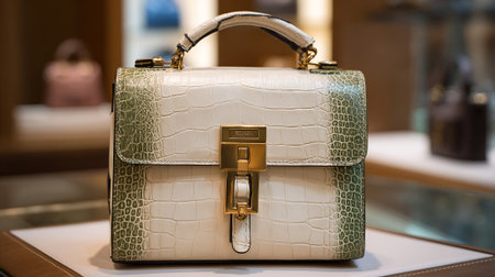 Elegant Exotic Leather Handbag: Ivory and Green Alligator Skin Designer Accessoryの素材