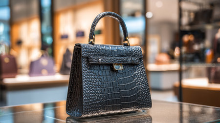 Chic alligator leather handbag on display in a luxury boutique showcaseの素材