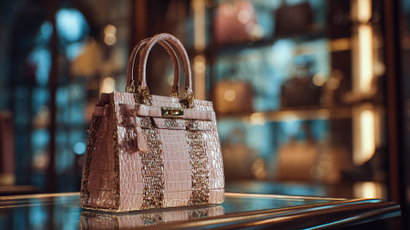 Exquisite designer handbag showcasing luxury and style in an elegant boutique.の素材