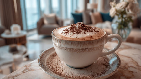 Creamy Cappuccino Delight: Luxurious Coffee Break in an Elegant Settingの素材