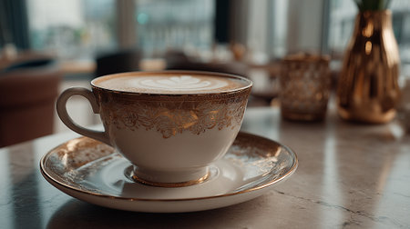 Latte Art in Elegant Cup on Marble Table, Sophisticated Coffee Breakの素材