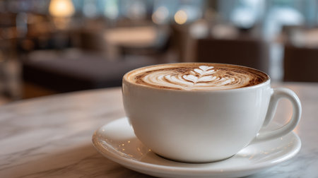 Elegant Latte Art in a Modern Cafe Setting Creates a Coffee Momentの素材