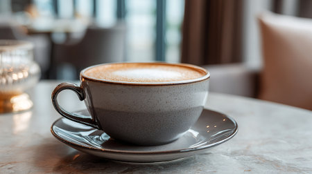 Elegant Latte Art: Morning Coffee Delight in a Refined Settingの素材