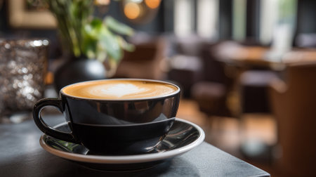 Elegant Coffee Break: A Latte Art Experience in a Stylish Cafeの素材