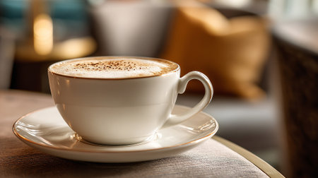 Delicious cappuccino in a delicate cup perfect for a peaceful morning.の素材