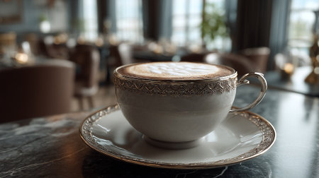 Elegant Cup of Coffee in Luxurious Setting, Relaxing Afternoonの素材