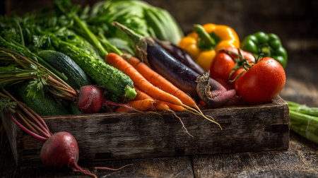 Freshly Picked Vegetables: A Rustic Display of Garden Bountyの素材