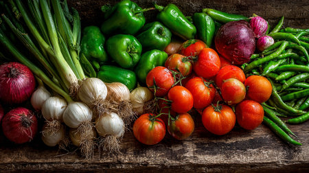 Freshly Harvested Organic Vegetables: A Vibrant Still Life with Earthy Tonesの素材