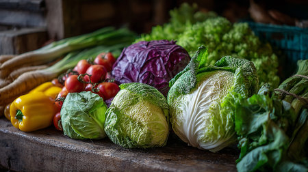 Fresh and Vibrant Harvest: A Colorful Display of Farm Fresh Vegetablesの素材