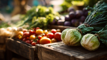 Abundant Harvest: Fresh Vegetables Displayed at Outdoor Farmers Market Stallの素材