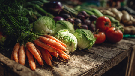 Fresh vegetables from a vibrant organic farm, ready for consumption.の素材