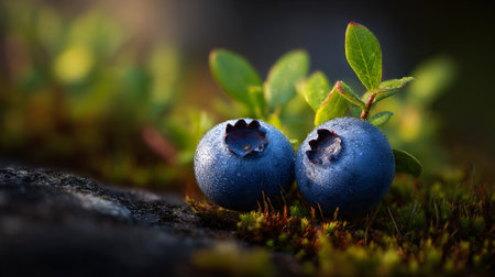 Dewy Blueberries on Moss: A Fresh and Natural Still Lifeの素材