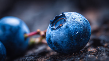 Captivating macro shot of vibrant, fresh blueberries glistening with dew dropsの素材